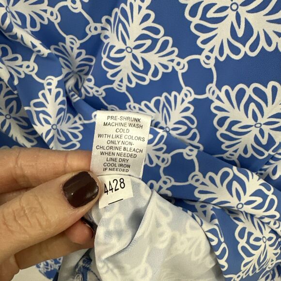 Lulu B Peri  & White Geo Print Sleeveless Swing Dress Women’s Size L Coastal - Picture 8 of 10